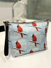 Load image into Gallery viewer, Bird pattern make up bag with zipper cardinal made in Canada