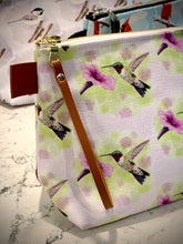Load image into Gallery viewer, Bird pattern make up bag with zipper hummingbird made in Canada