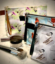 Load image into Gallery viewer, Bird pattern make up bag with zipper cardinal made in Canada