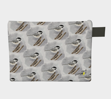 Load image into Gallery viewer, Bird pattern make up bag with zipper chickadee made in Canada