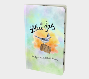 Bird Note Book - Blue Jay Notebook with multi-colour watercolour background and bird illustration