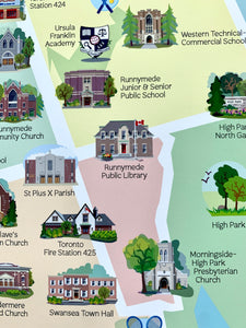 🇨🇦 Illustrated Maps of the Bloor West/Swansea Neighbourhood, Toronto.