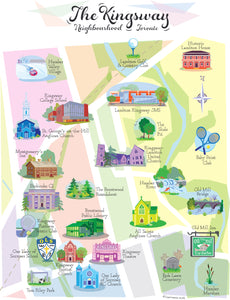 🇨🇦 Illustrated Maps of the Kingsway Neighbourhood, Toronto.